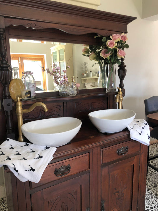 Gorgeous rich wood double dresser vanity