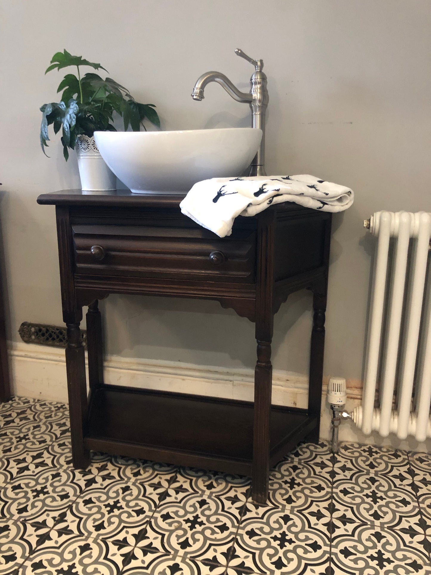 Stunning dark solid wood vanity