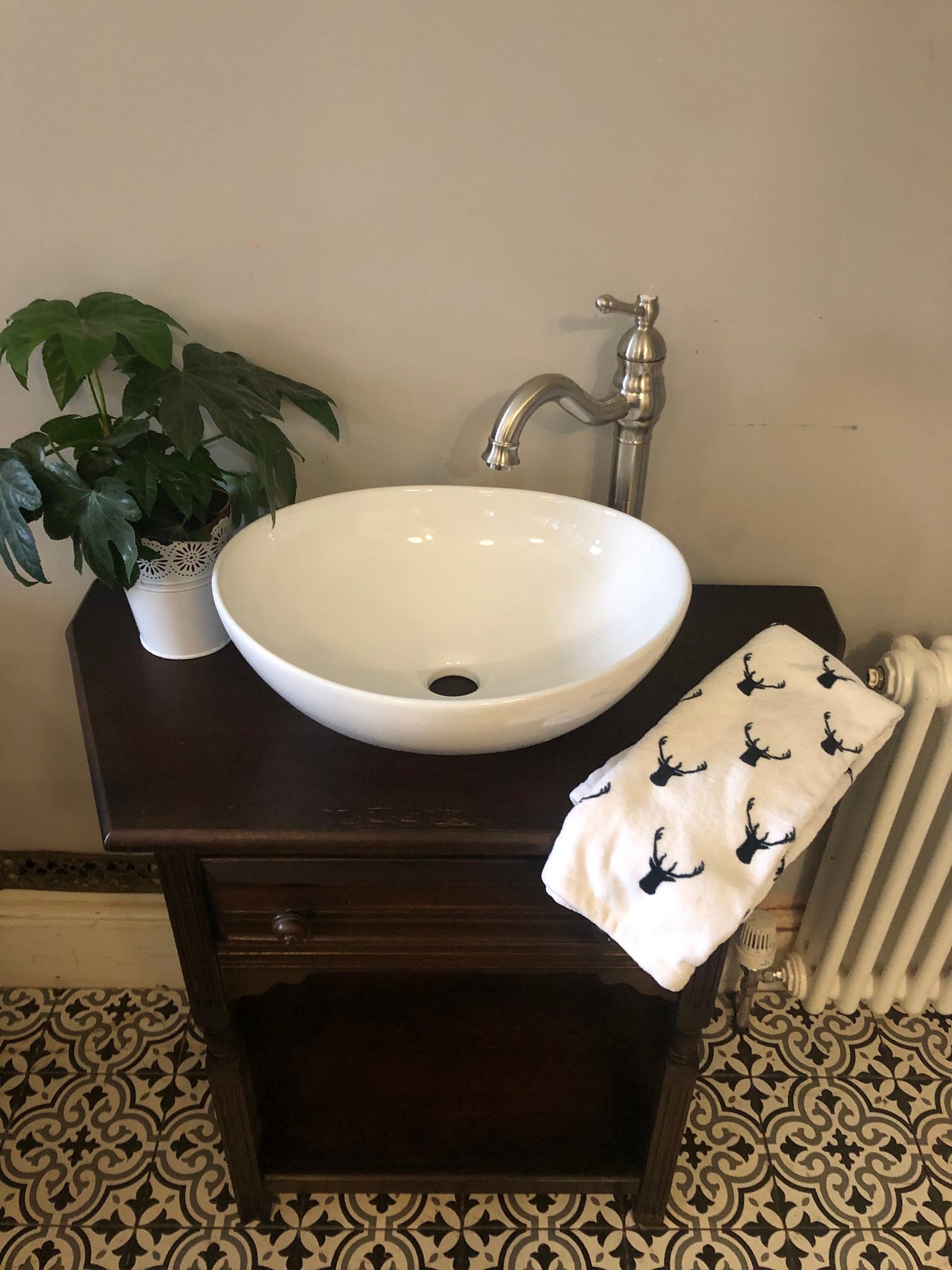 Stunning dark solid wood vanity