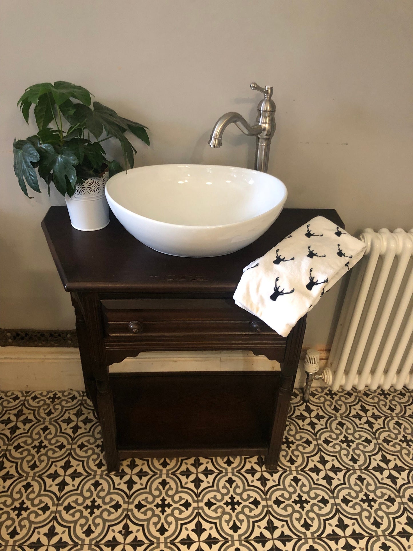 Stunning dark solid wood vanity