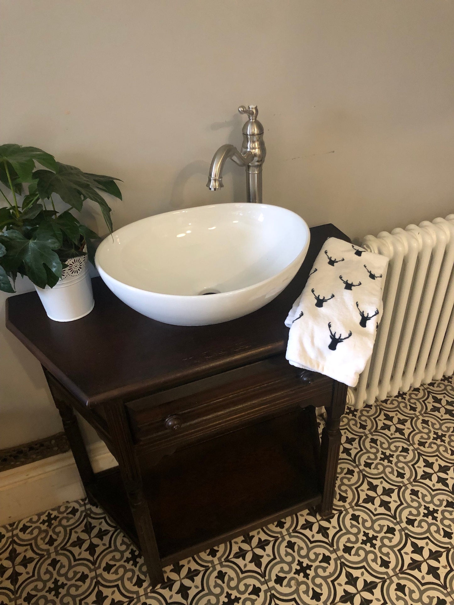 Stunning dark solid wood vanity